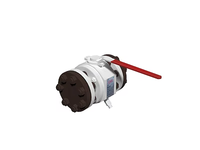Industrial Ball Valve With White Body Brown Connections And Red Handle For Applications 3d model