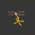 Sci Fi Game Movie Character With Yellow Mechanical Claw Rusted Metal Structure And Pipes
