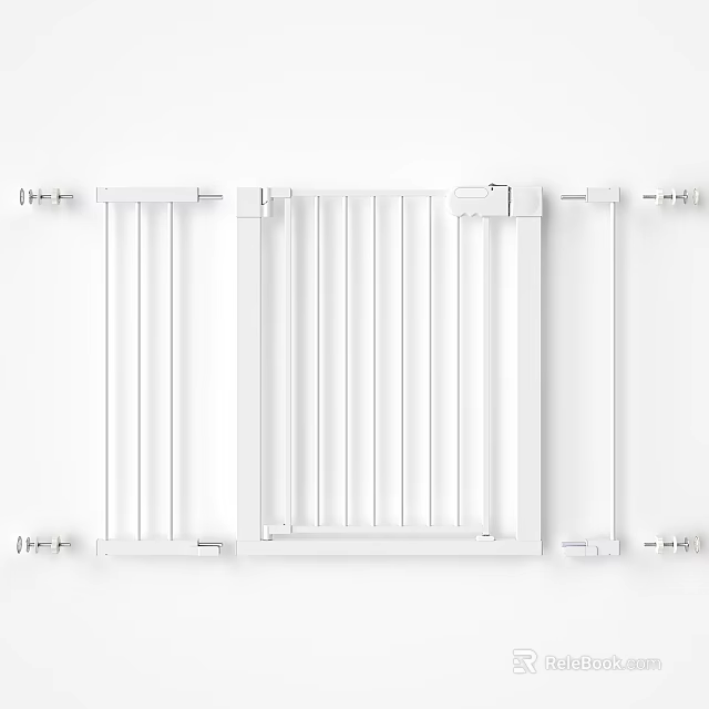 White Indoor Safety Gate With Vertical Railings Design And Easy Installation 3d model