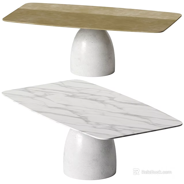 Elegant Modern Dining Table Design With White Base And Smooth Marble Top Surface 3d model 