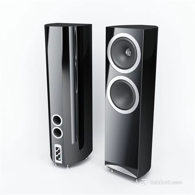 Black Glossy Floor Standing Speakers With Silver Drivers Modern Home Audio System 3d model 
