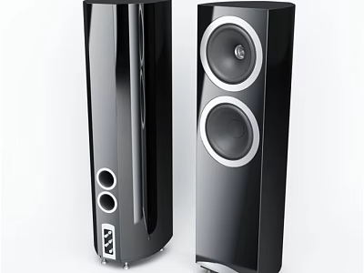 Black Glossy Floor Standing Speakers With Silver Drivers Modern Home Audio System 3d model
