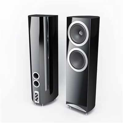 Black Glossy Floor Standing Speakers With Silver Drivers Modern Home Audio System 3d model