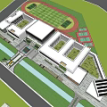 Modern School Building Campus With Green Roofs Open Courtyards And Tree Surrounded Grounds 3d model