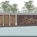Landscape Feature Wall With Brown Wooden Panels And Golden Branch Patterns Reflected In Water