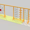 Children's Play Area With Yellow Climbing Frame Ladders Swings Spider Web Net And Red Dot