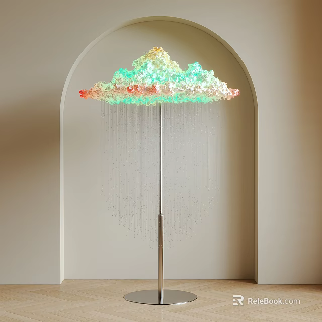 Cloud Shaped Floor Lamp with Vibrant Colors and Dangling Details in Arched Space 3d model 