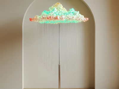 Cloud Shaped Floor Lamp with Vibrant Colors and Dangling Details in Arched Space 3d model