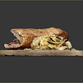 Fresh Baguette Sandwich With Lettuce And Tomato Served With Potato Chips On Wooden Cutting Board