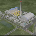 Modern Industrial Plant Surrounded By Greenery With Tall Chimney And Multiple Buildings