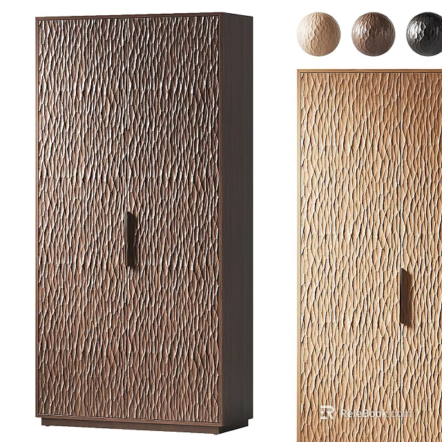 Elegant Modern Wardrobe Interior With Textured Wooden Surface And Slim Handle 3d model 