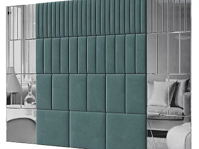 Modern Bedroom Accent Wall Design With Green Tufted Panels And Mirror Frames 3d model