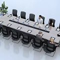 Modern Conference Table In Office Meeting Room With Comfortable Chairs And Green Plant
