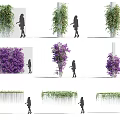 Various Decorative Vines In Green Purple Hues With Vertical Hanging Growth And Silhouette Figures