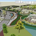 Modern Sales Office Building With Landscaped Greenery Open Plaza And Pedestrian Activity Areas