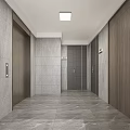 Modern Elevator Hallway Interior With Gray Tile Walls Tiled Floor And Elevator Doors 3d model