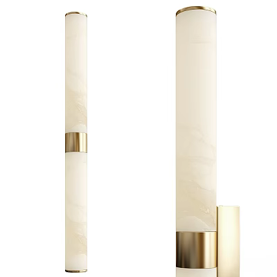 Modern Minimalist Wall Lamp Design With White Marble Texture And Gold Metal Accents 3d model