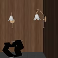 Modern Wall Lamps On Wooden Wall With White Bell Shaped Shades And Brass Brackets