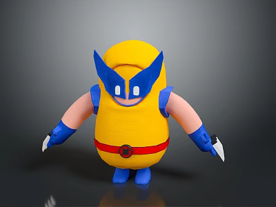 Yellow Armored 3D Character With Blue Helmet Red Belt And Claw Weapons 3d model