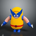 Yellow Armored 3D Character With Blue Helmet Red Belt And Claw Weapons