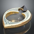 Elegant Gold Ring With Blue Decorative Patterns And Black Triangular Pendant 3d model