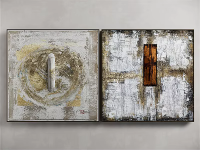 Modern Abstract Paintings With Golden White Circular And Gray Brown Vertical Rectangular Wall Art 3d model