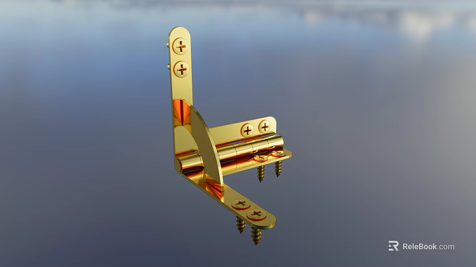 Golden Metal Bracket Mounting Hardware With Screws And Plus Signs Design 3d model 