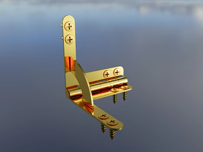 Golden Metal Bracket Mounting Hardware With Screws And Plus Signs Design 3d model
