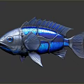 Blue Metallic Mechanical Fish Design With Shiny Scales And Mechanical Parts