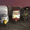 Various Three Wheeled Vehicles Featuring Different Colors And Vintage Design Styles