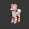 Cute Pink Pony Toy Figure With Rainbow Mane White Tail And Leg Stripes
