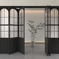Modern Interior Folding Doors With Black Frame And Glass Panels 3d model