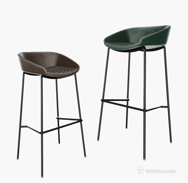 Stylish Modern Bar Stools With Leather Seats And Black Metal Legs Design 3d model 