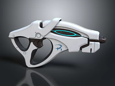 Futuristic White Pistol Style Weapon With Sleek Design And Blue Glowing Elements 3d model