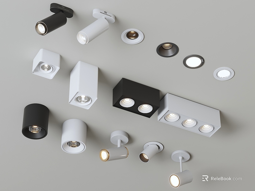 Modern Downlights and Spotlights in Black White Finishes for Home Lighting 3d model 