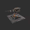 Mechanical Weapon Turret With Sturdy Base Orange Accents And Black Structure 3d model