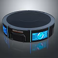 Cartoon Style Robot Vacuum Scene With Round Design And Blue Glowing Control Panels