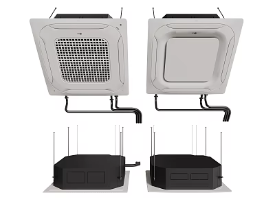 Ceiling Mounted Air Conditioner Fan With Open And Closed Panel Designs In White And Black 3d model