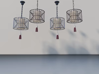 Modern Swing Door Design With Metal Frame Pendant Lights And Red Tassels 3d model