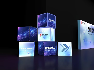 Glowing Cubes Display with Smart Retail and Intelligent System for Tech Exhibition 3d model