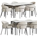 Modern Dining Table Set With Marble Top And Light Beige Upholstered Chairs 3d model