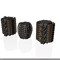 Three Different Sizes Decorative Drum Shaped Stools With Metal And Wood Texture