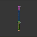 Decorative Fantasy Weapon Staff With Blue Top Ornament Pink Accents and Chain
