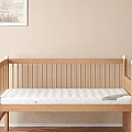 Natural Solid Wood Baby Crib With Comfortable Mattress For Warm Cozy Minimalist Nursery Room