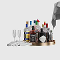 Stylish Wine Bottles and Glasses Display on Metal Tray with Folded White Napkins