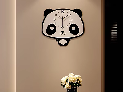Cute Panda Shaped Wall Clock On Beige Wall 3d model