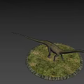 Long Necked Sauropod Dinosaur Model Standing On Grass Covered Circular Base
