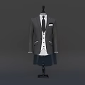 Mannequin Wearing Grey Formal Suit White Shirt Black Tie And White Pocket Square