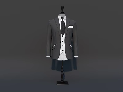 Mannequin Wearing Grey Formal Suit White Shirt Black Tie And White Pocket Square 3d model