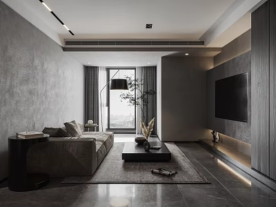 Modern Living Dining Room Interior With Sofa Coffee Table TV And Floor to Ceiling Window 3d model
